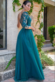 Teal Green Tulle One Shoulder Floor Length Prom Dresses, Evening Gown APP0725