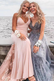 Gorgeous Pink Satin Mermaid Long Prom Dress With Applique, Formal Dress APP0726