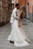 Rustic Tulle A Line Sweetheart Strapless Beach Wedding Dress, Bride Dress APW0421