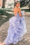 Lavender Puffy Tulle A Line Scoop Spaghetti Straps Long Prom Dresses APP0733