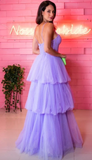 Lavender Tulle Sweetheart Neck Prom Dress with Layered Skirt APP0735