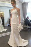 Ivory Mermaid Strapless Simple Wedding Dress With Train, Bridal Gown APW0422