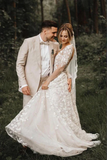 Tulle Lace A Line V Neck Long Sleeves Wedding Dresses, Wedding Gown APW0423