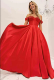 Red A line Beaded Off the Shoulder Long Prom Dresses, Evening Dresses APP0740