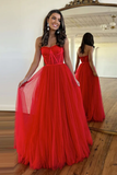 A Line Sweetheart Neck Red Lace Long Prom Dress Formal Dress APP0742