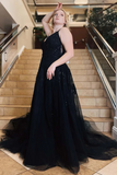 V Neck Open Back Black Lace Long Prom Dress, Black Lace Formal Dress, Black Evening Dress APP0748