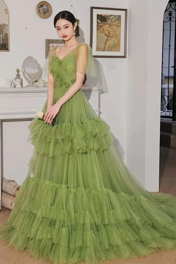 strapless open back dress Yellow Lace Tulle Prom Dress with Spaghetti Strap FD6053 – Viniodress