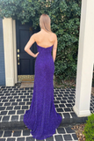 Mermaid Strapless Purple Sequins Long Prom Dresses with Slit APP0776