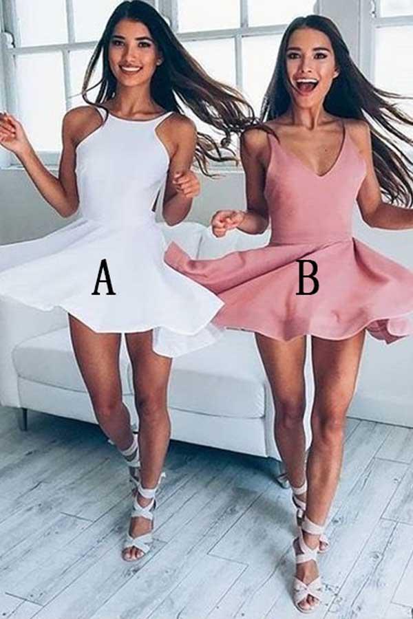 Anneprom Simple Short White Backless Homecoming Dress Party Dress Prom