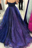 Anneprom Court Train High Low Royal Blue Tulle Beaded Ruffles Prom Dress APP0228