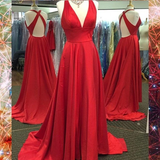 Anneprom A-Line Split-Front V-Neck Floor-Length Prom Dress Evening Dress APP0234