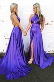 Anneprom Gorgeous Halter Satin Long Prom Dress Evening Dress With Open Back APP0282