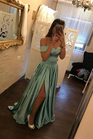 Anneprom Simple Modest Elegant Simple Cheap Off The Shoulder Prom Dress APP0305