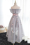 Anneprom Off-The-Shoulder High Low Grey Tulle Homecoming Draess With Appliques APP0309