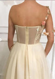 Anneprom Beautiful One Shoulder A Line Tulle Prom Dresses With Flowers APP0441