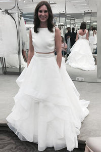 Anneprom A-Line Two-Piece Sleeveless White Wedding Dress With Ruffles APW0035