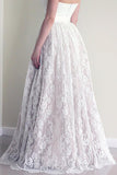 Anneprom Sweetheart Sleeveless Long White Wedding Dress With LaceAPW0056