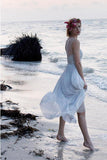 Anneprom Illusion Neckline Sheer Back Beach Lace Chiffon Wedding Dress APW0057