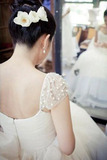 Anneprom Scoop Cap Sleeves Sweep Train Beading Pleated Wedding Dress With Beading APW0105