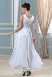 Anneprom Spring V-neck Ankle Length Wedding Dress Pleated Bodice APW0135