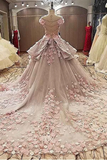 Anneprom Sheer Jewel Neckline Ball Gown Wedding Dress With Lace Appliques APW0145