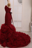 Anneprom Sweetheart Mermaid Tiered Train Organza Wedding Dress With Sash APW0169