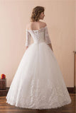 Anneprom Off The Shoulder Lace Ball Gown Wedding Dress With 1/2 Sleeves APW0181
