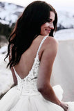 Anneprom A-Line Spaghetti Straps Asymetrical Wedding Dress With Lace APW0190