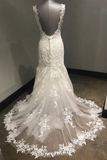 Anneprom Elegant Ivory Lace Mermaid Long Wedding Dress With Open Back APW0193
