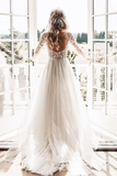 Anneprom Long Sleeve Ivory Tulle See Through Backless Wedding Dresses APW0217