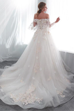 Anneprom Tulle Off-The-Shoulder Neckline A-Line Wedding Dress With Lace Appliques APW0218