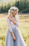 Anneprom Two Pieces Scoop Boho Wedding Dress With 3/4 Sleeve Rustic Lace Wedding Dresses APW0225