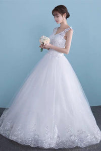 Anneprom Charming Lace Long A Line Prom Dress, Long Wedding Dress With Cap Sleeves  APW0271