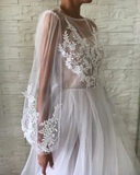Anneprom A-line Scoop Long Sleeve Wedding Dress Gorgeous Long Formal Dresses APW0278
