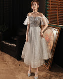 Anneprom Gray sequins short prom dress evening dress APP0277